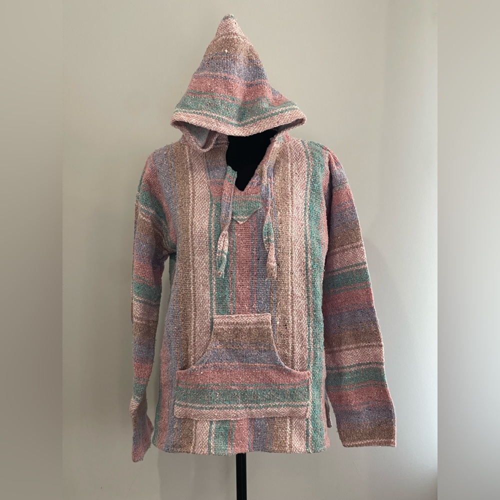 Vintage Striped Baja Hoodie Sweatshirt in Pastel Pink & Green
